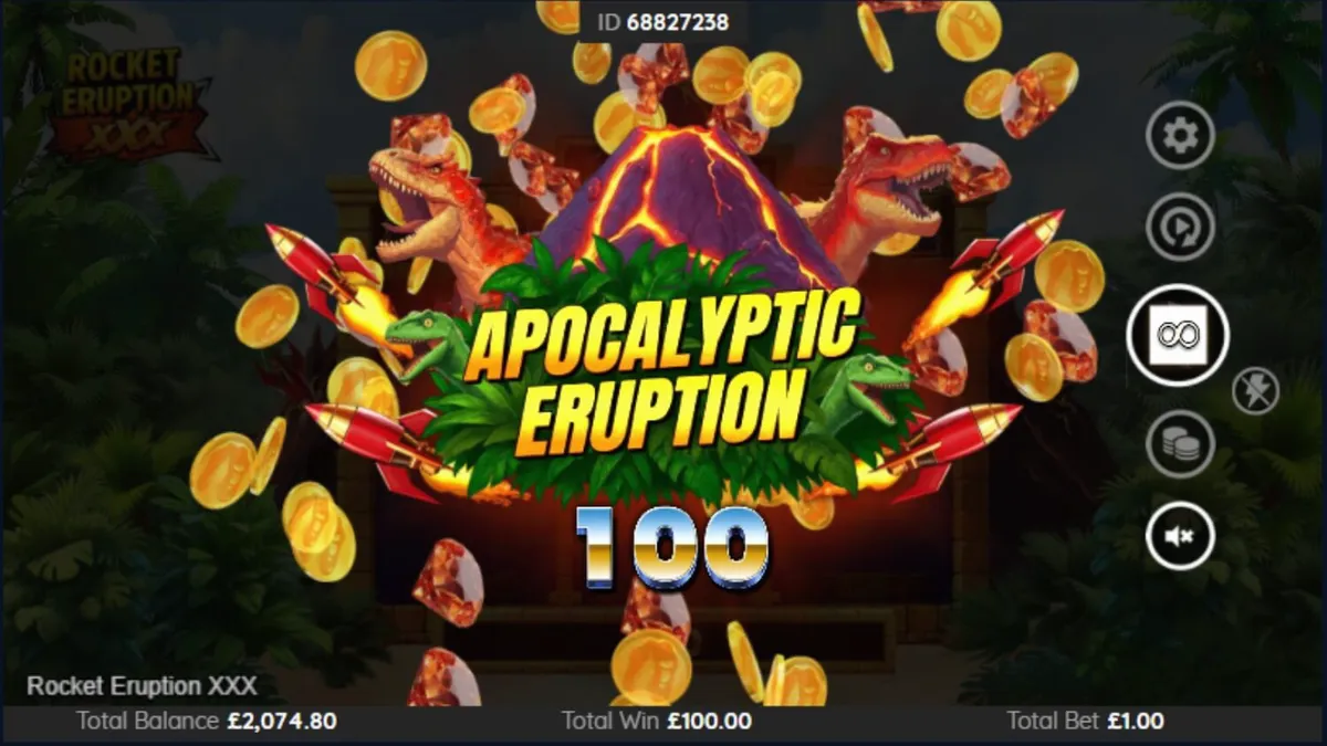 Tampilan visual slot Rocket Eruption XXX dengan tema gunung berapi dan roket
