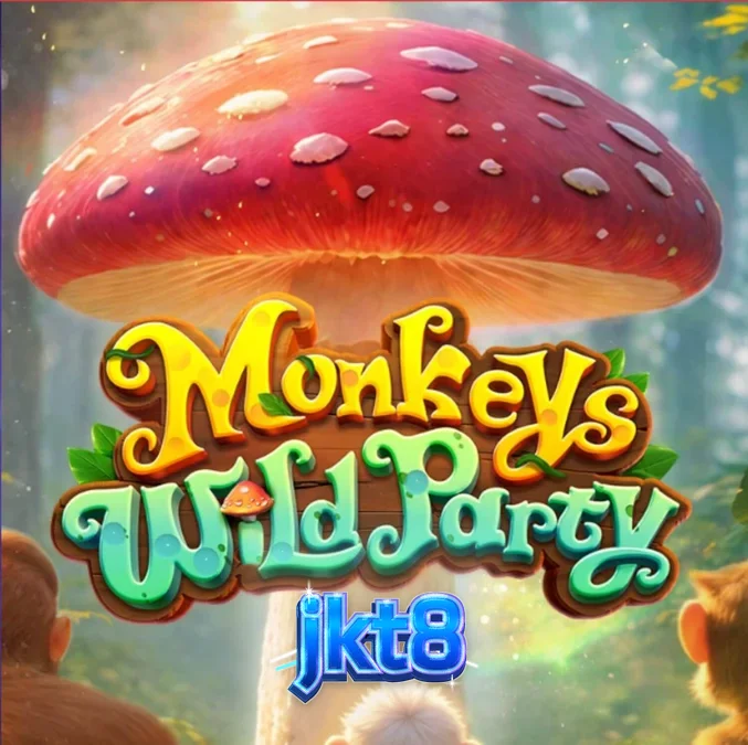 Tampilan visual slot Monkeys Wild Party dengan tema hutan dan monyet